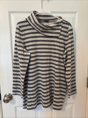 Talbots Plus Soft Striped Cowl Neck Sweater, 1X